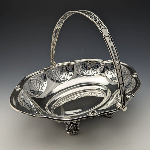 1907 British Antique Sterling Silver Basket Earrings Movable Handle 347g Walker&Hall